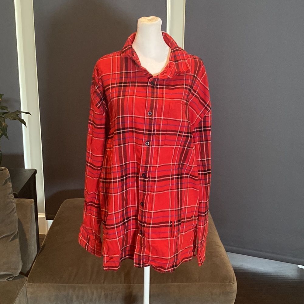 Men’s PacSun Red Distressed Plaid Flannel Button Down Shirt Size L NWT